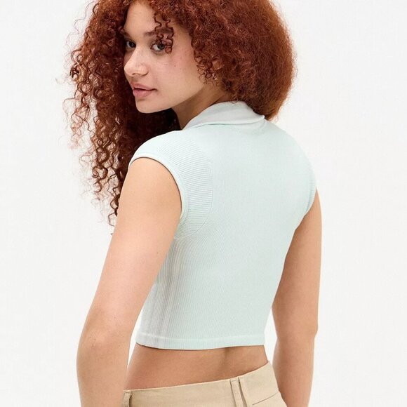 NWT UO Out From Under Sporty Green Collared Baby Tee - Picture 2 of 6